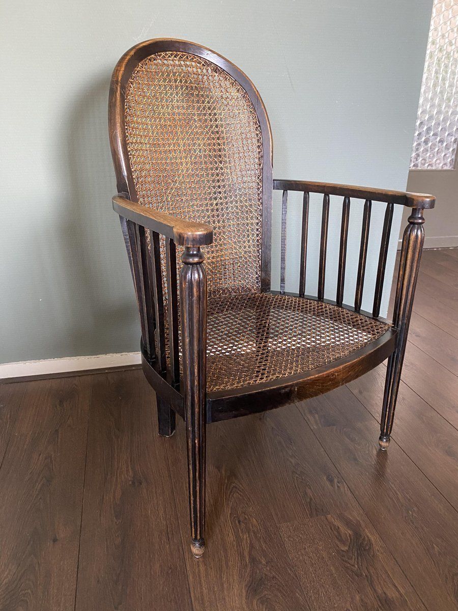 Vintage Art Deco Wood And Rattan Easy Chair, 1920s photo 670.53