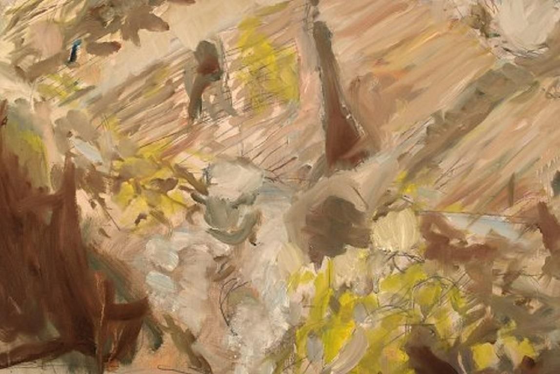 Swedish Artist, Oil On Canvas, Modernist Landscape, 1980s photo Art