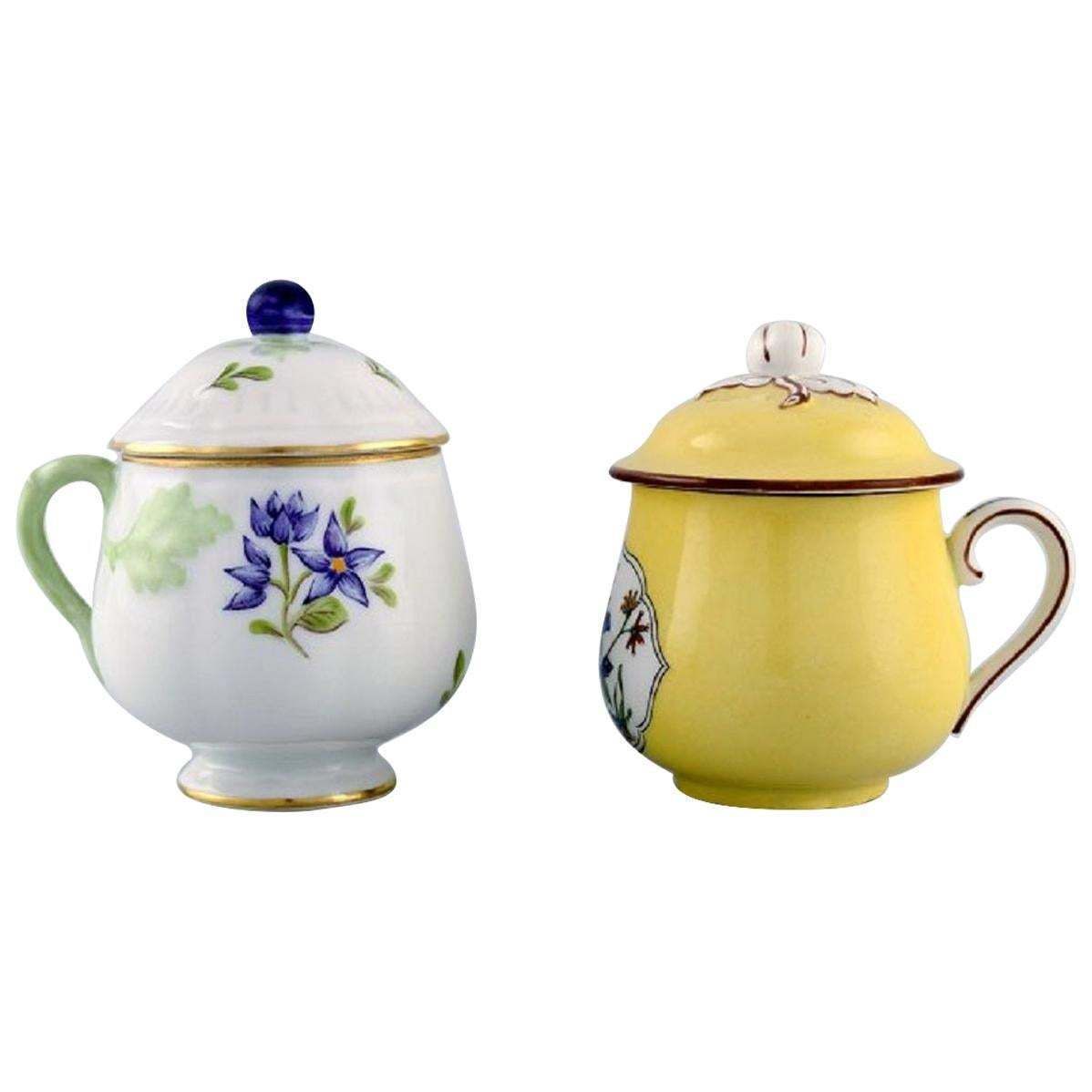 Two Antique Cream Cups In Hand Painted Porcelain, Early 20th Century photo Home Decor