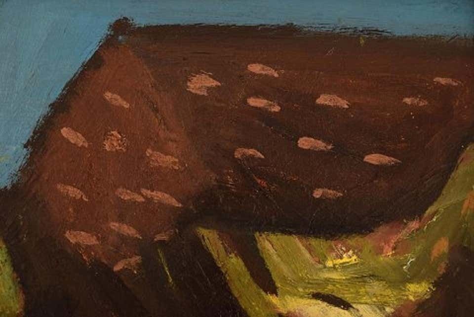 Ivan Jordell Sweden, Oil On Board, Modernist Landscape, Mid 20th Century photo furniture