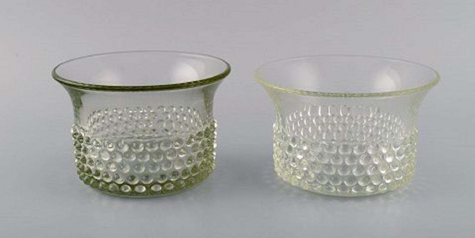 Saara Hopea For Nuutajärvi, Two Bowls In Art Glass, Budded Design, 1960s 1970s