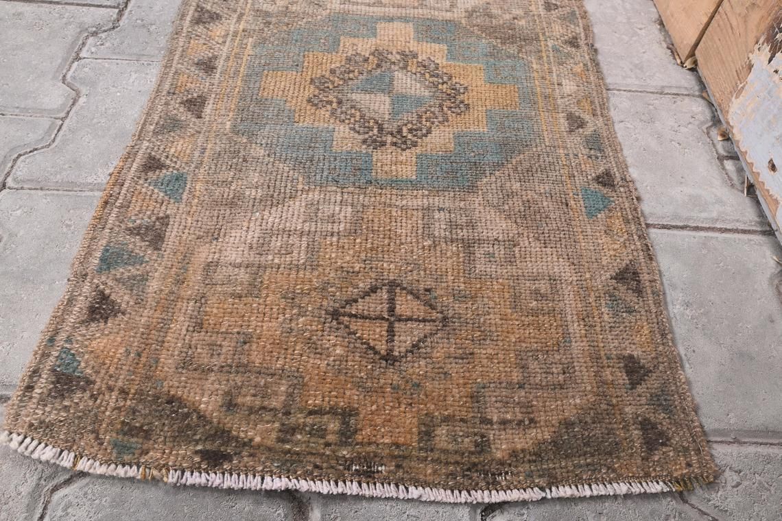 2x3 Anatolian Turkish Vintage Oushak Rugs, Door Mat Carpet, Handmade Wool Oriental Doormat, Brown Mini Rug, One Of A Kind, 1’7” X 3’1” Ft