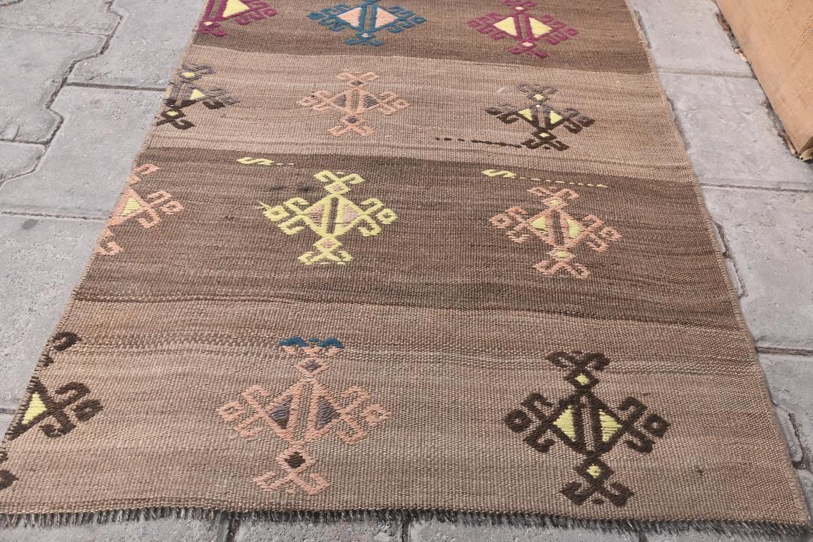 2’0” X 2’8” Ft Handmade Turkish Vintage Striped Oushak Rugs, Door Mat Carpet, Handmade Wool Oriental Doormat, Brown Mini Rug, One Of A Kind