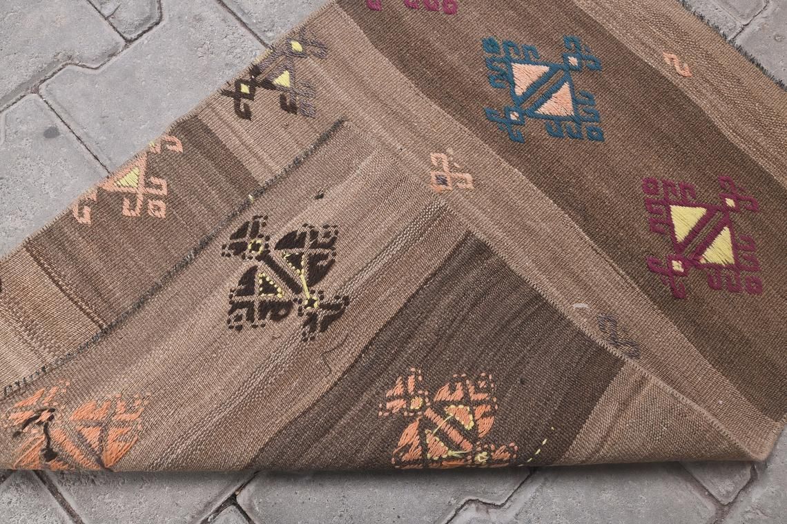 2’0” X 2’8” Ft Handmade Turkish Vintage Striped Oushak Rugs, Door Mat Carpet, Handmade Wool Oriental Doormat, Brown Mini Rug, One Of A Kind photo Textiles