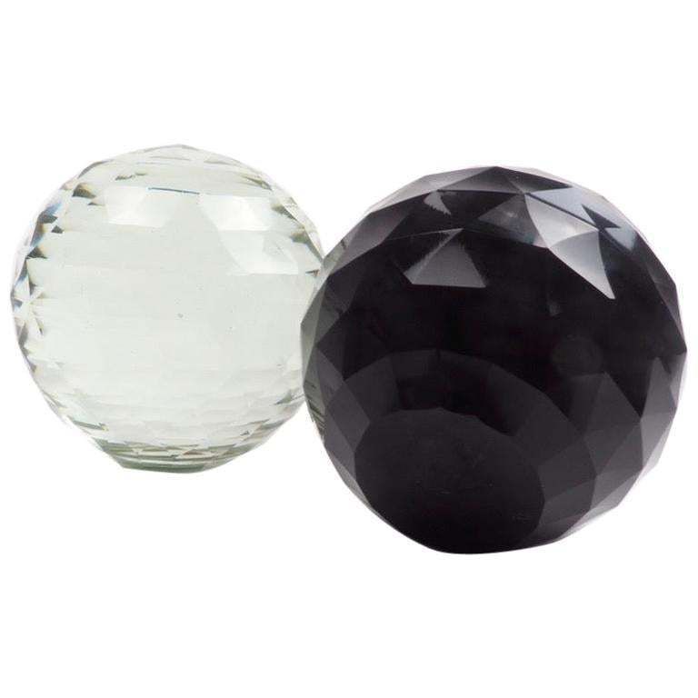 Pair Of 19th Century Victorian Faceted Cut Glass Paperweights