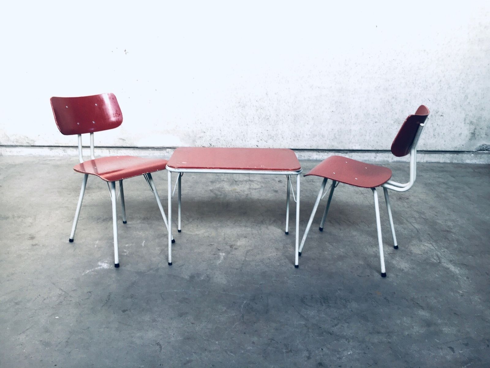 Dutch Design 2 Kitchen Chairs & Side Table By Lemafa Den Haag, 1950s photo furniture