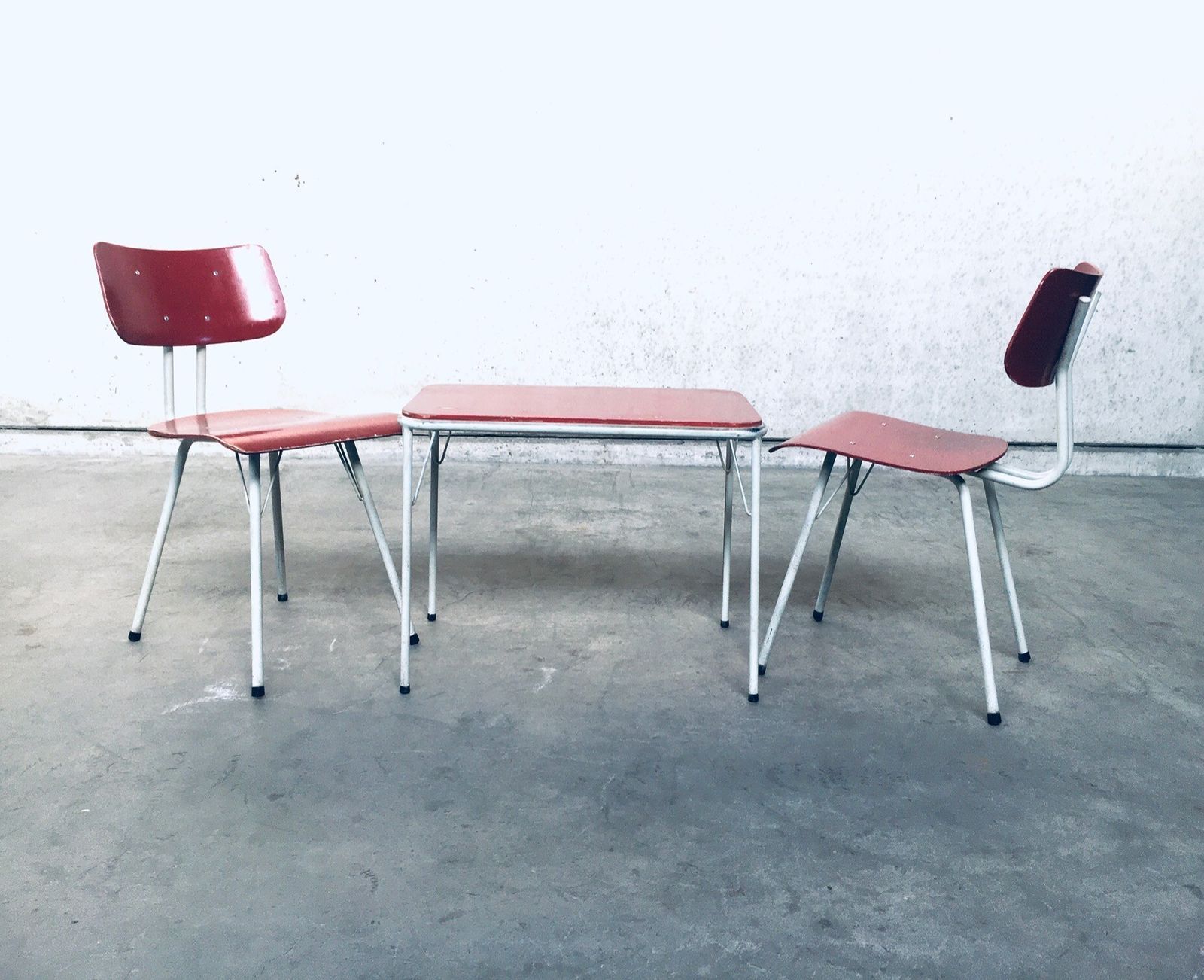 Dutch Design 2 Kitchen Chairs & Side Table By Lemafa Den Haag, 1950s photo Furniture