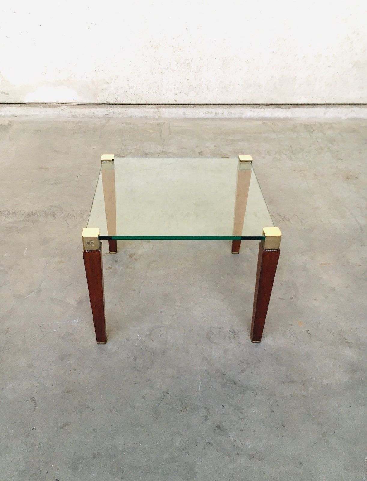 Modernist Design Brass, Wood & Glass Side Table By Peter Ghyczy, 1980s photo vintage