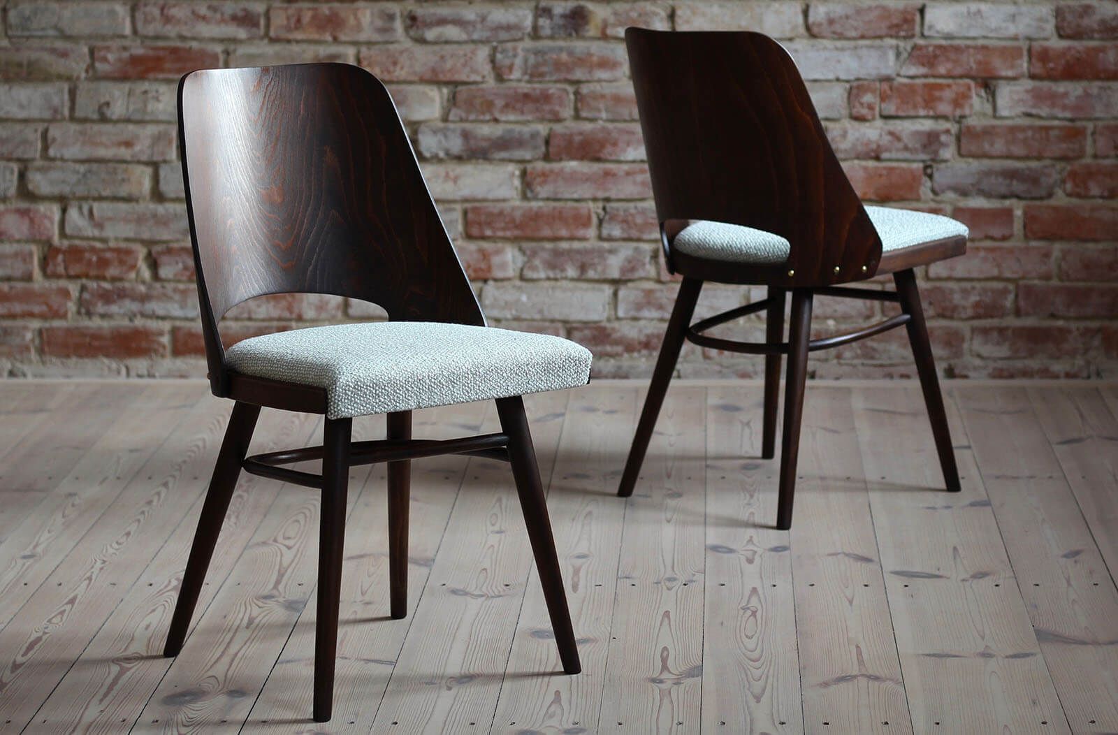 Set Of 4 Dining Chairs By Radomir Hofman For Ton, Model 514, Reupholstered In Creamy Mint Boucle By Sahco photo furniture