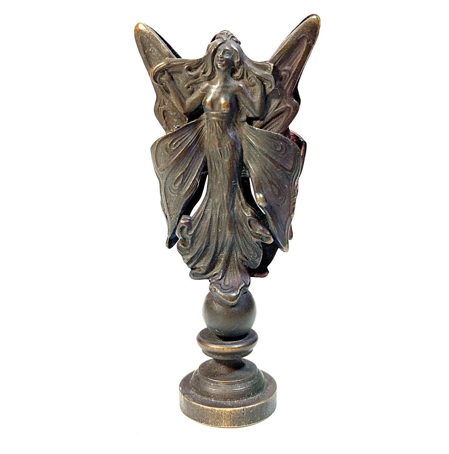 Old 3 Piece Art Nouveau Woman Butterfly Seal Box photo for sale