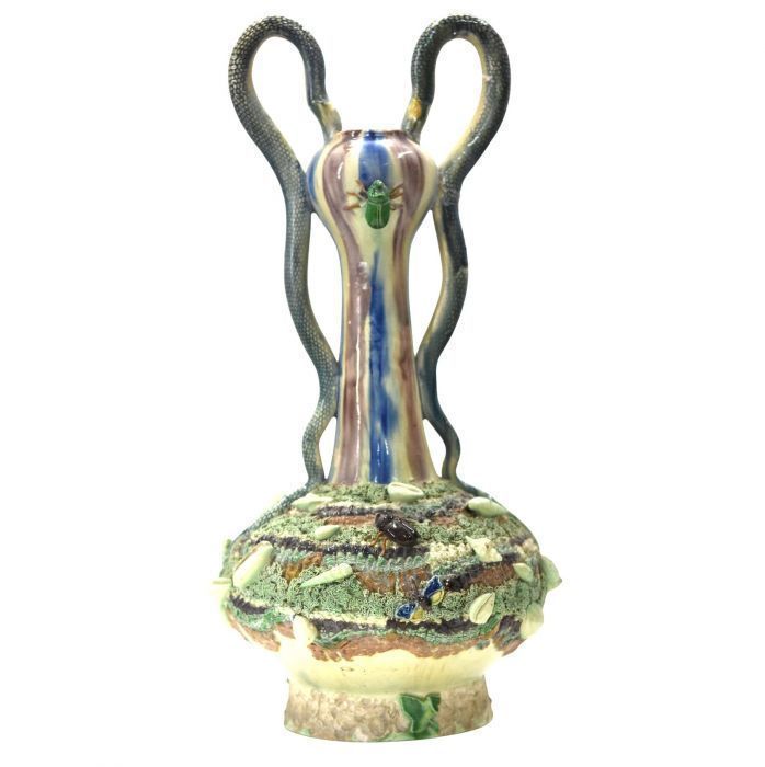 Ceramic Vase With Snake In The Spirit Of Bernard Palissy