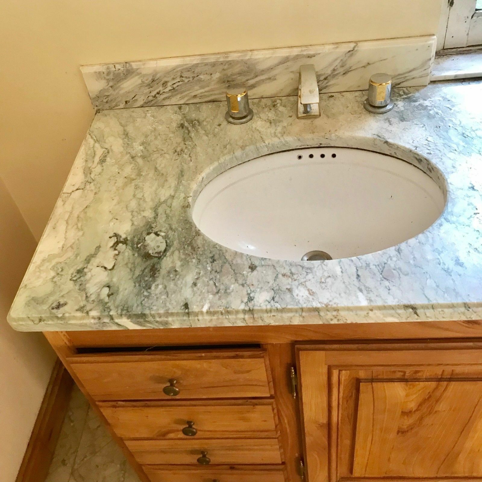 Double Washbasin Cabinet Marble Top Bathroom Cabinet photo vintage