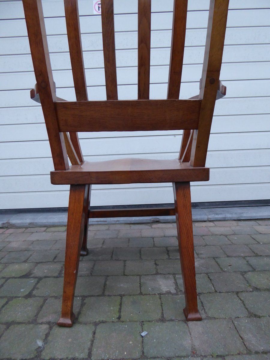 Art Nouveau British Oak Armchair From Bennett Bros Birmingham, 1890s photo vintage