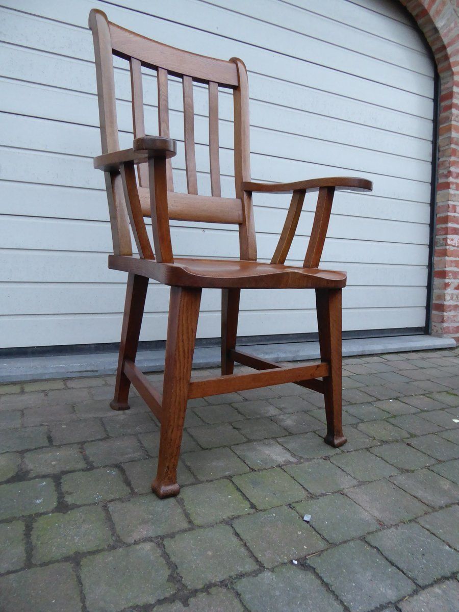 photo furniture Art Nouveau British Oak Armchair From Bennett Bros Birmingham, 1890s