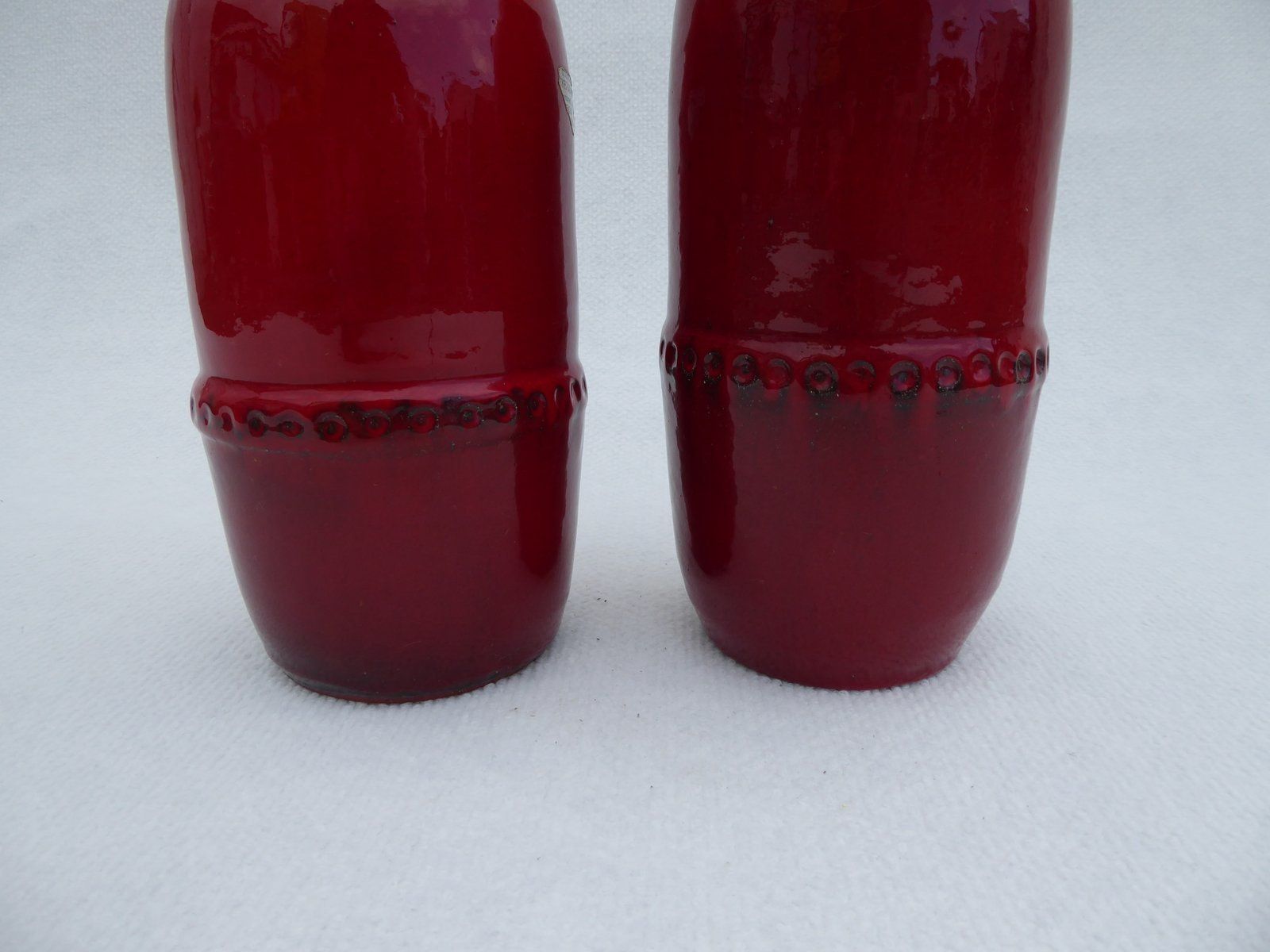 Mid Century Belgian Eeklo Red Glazed Vases By Leon Goossens, 1960s, Set Of 2 photo for sale