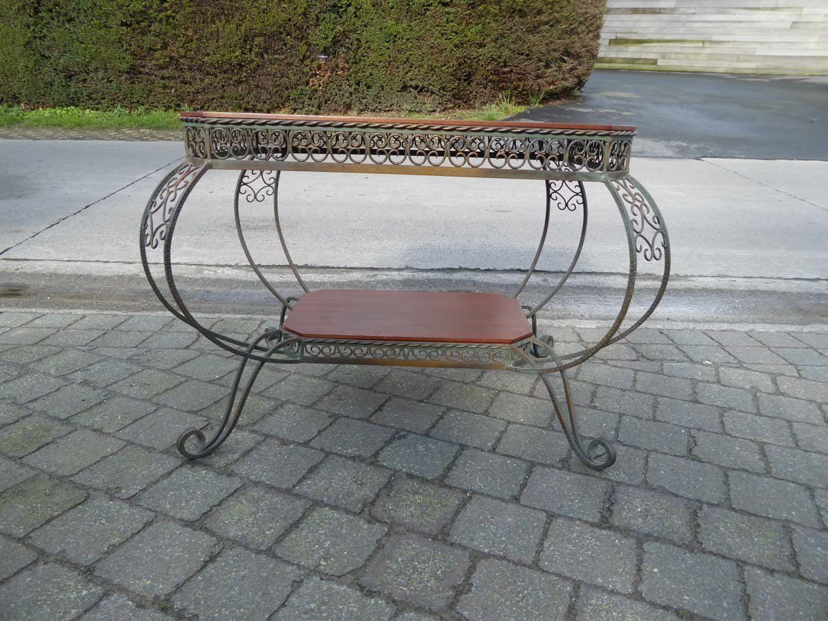 Vintage French Wrought Iron And Mahogany Coffee Table, 1940s photo 1275.96