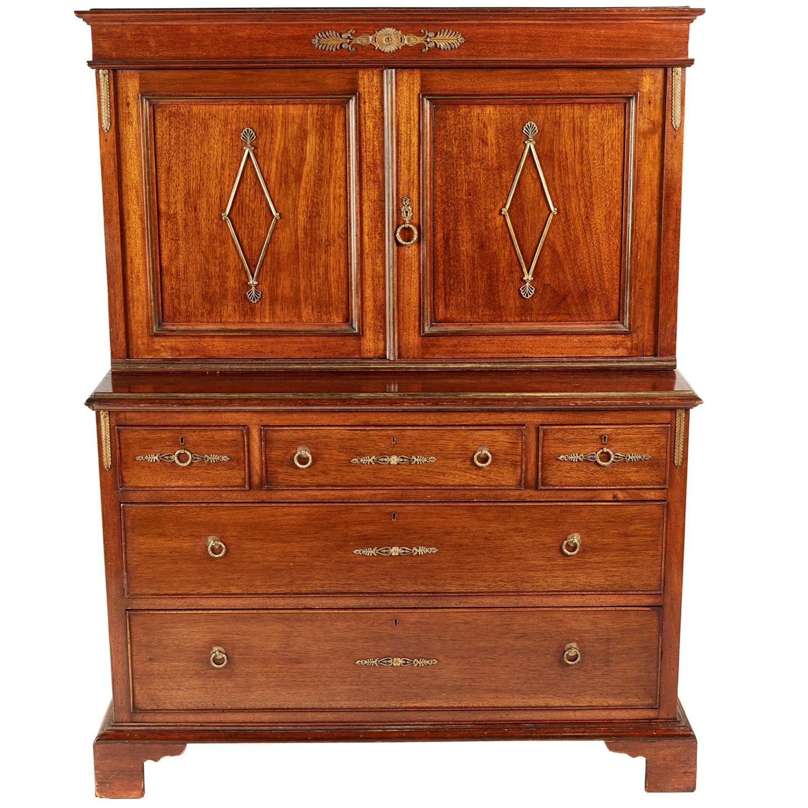 French Empire Mahogany And Gilt Metal Mounted Cabinet On Chest, Circa 1800