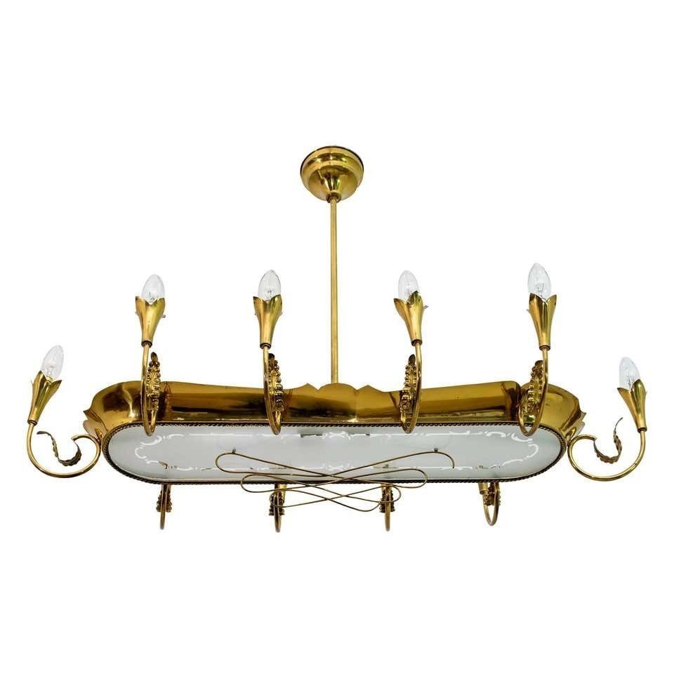 After Pietro Chiesa Mid Century Italian Brass 12 Lights Candelier Fontana Arte 40s photo furniture