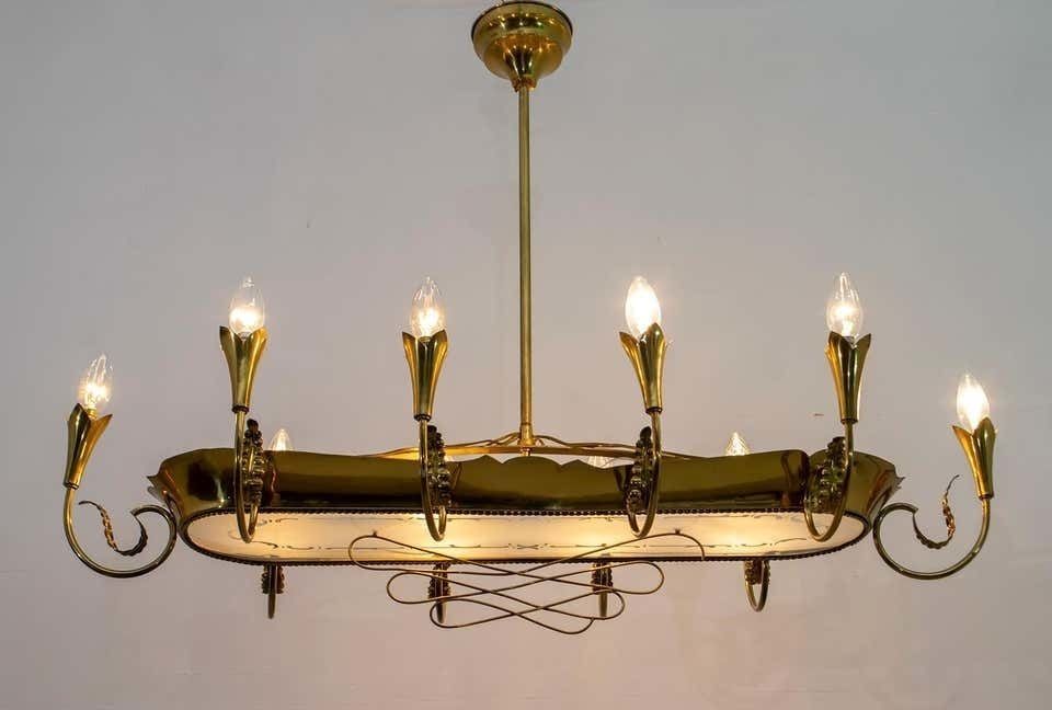After Pietro Chiesa Mid Century Italian Brass 12 Lights Candelier Fontana Arte 40s photo Lighting