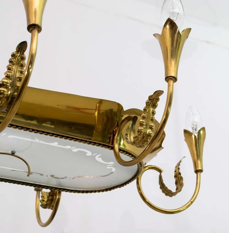 photo vintage After Pietro Chiesa Mid Century Italian Brass 12 Lights Candelier Fontana Arte 40s