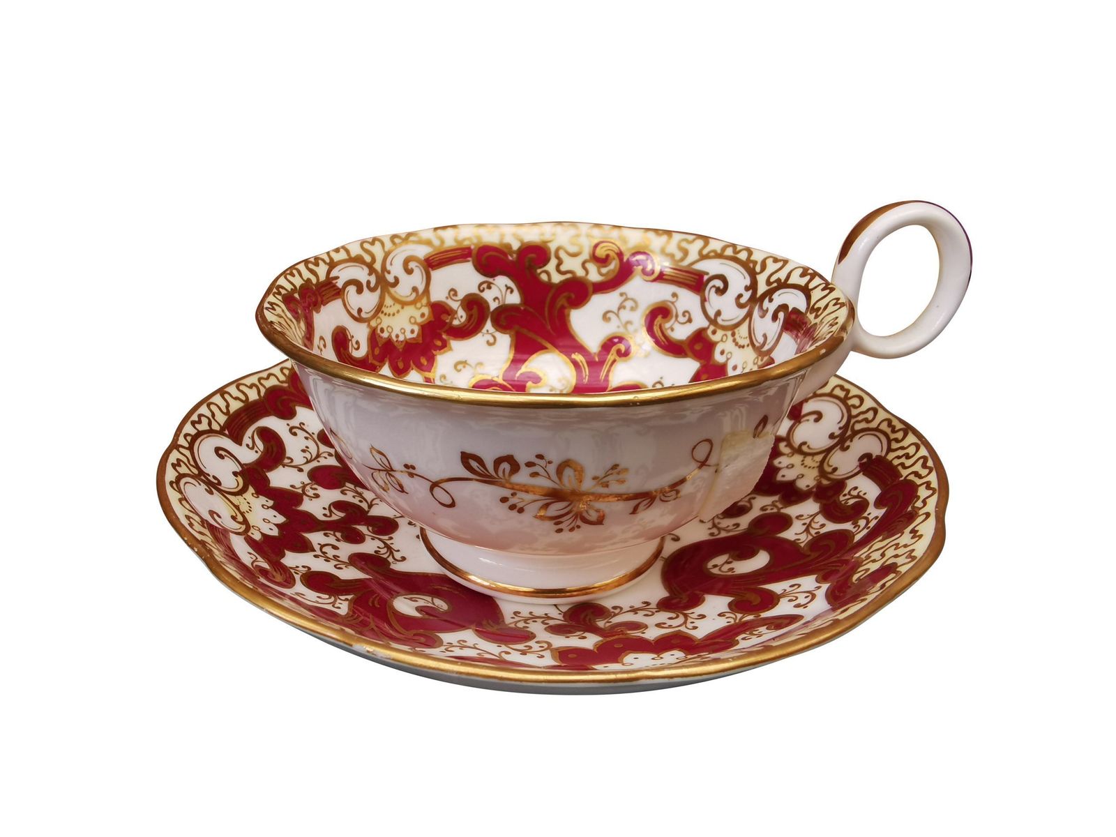 Antique 1830s 1840s Samuel Alcock Red And Gold Breakfast Cup & Saucer