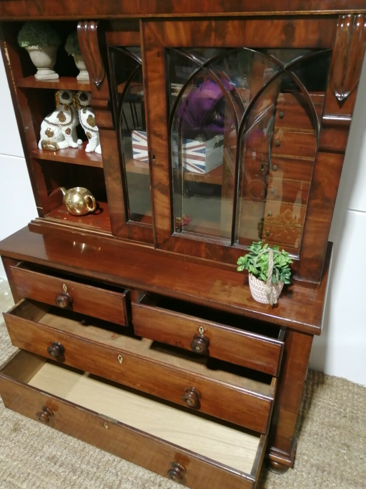 Antique Mahogany Early 19th Century Bookcase Cupboard On Chest C1840 photo vinterior
