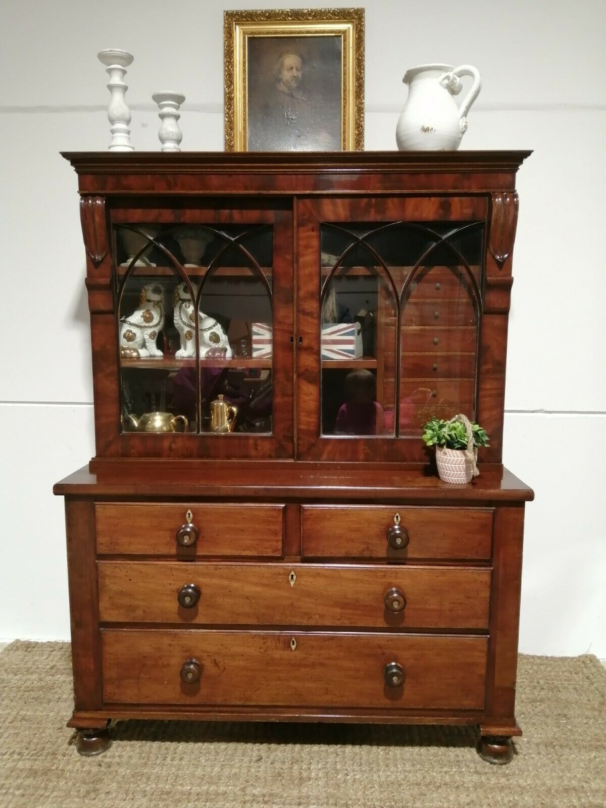 495.0 Antique Mahogany Early 19th Century Bookcase Cupboard On Chest C1840 photo