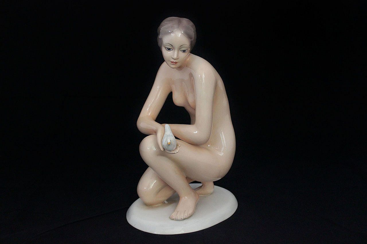 Ceramic Sculpture Of Girl With The White Dove In The Hand Of Ronzan, 1940s photo furniture