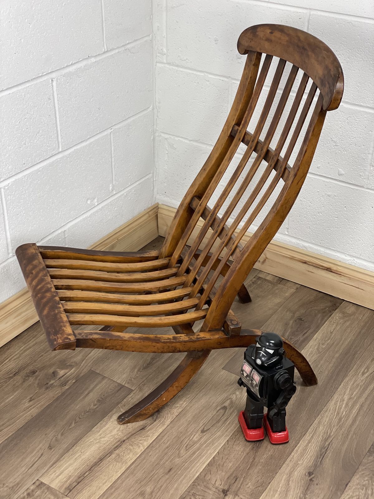 Stunning 19th C Cunard Line Teak Slat Back Deck Chair photo vinterior
