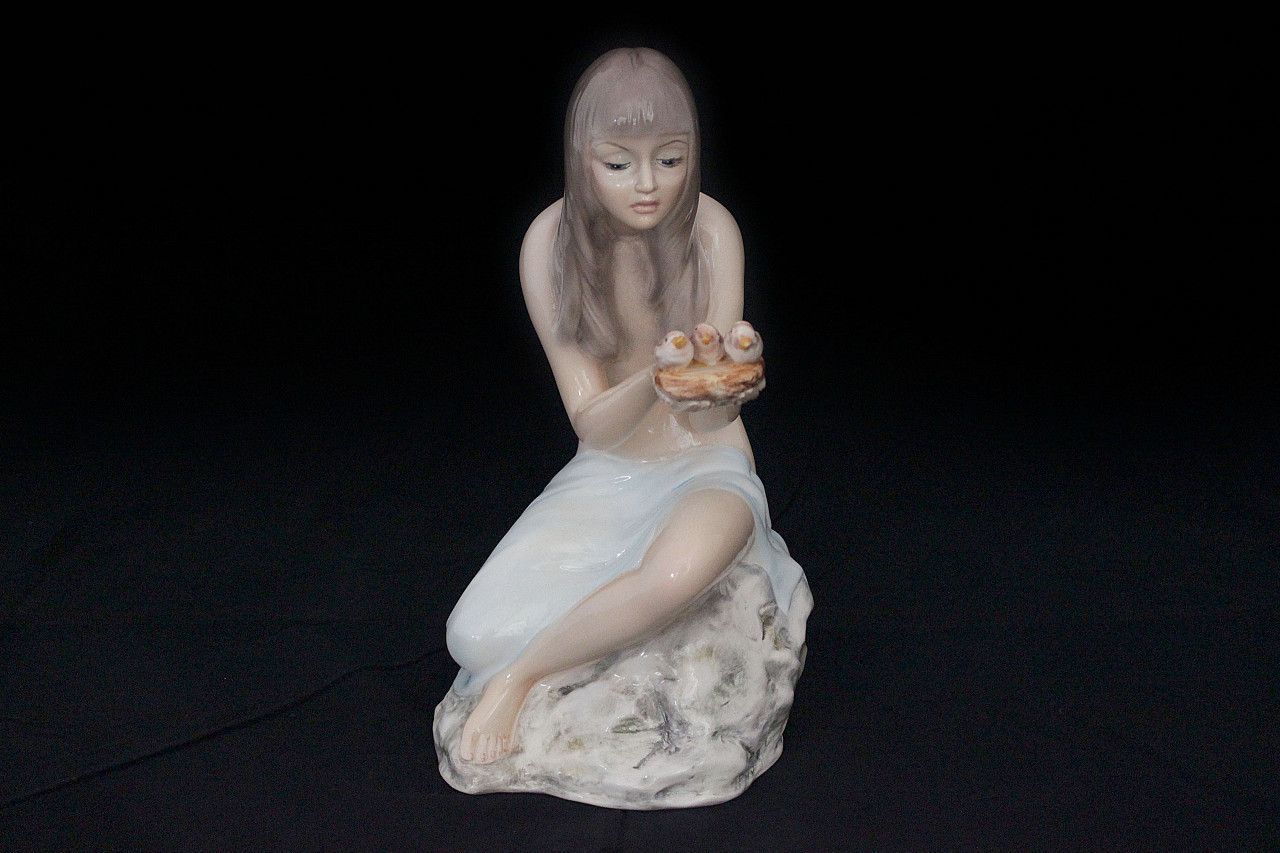 Ceramic Sculpture Naked Girl With Nest By Giovanni Ronzan For Ronzan Turin, 1940s photo furniture