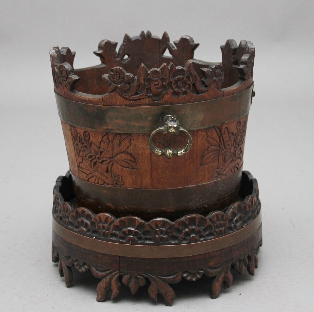 19th Century Carved Oak Bucket And Stand photo Home Decor