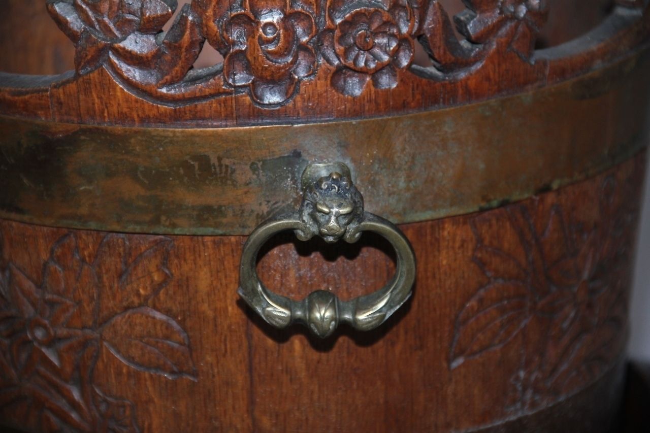 19th Century Carved Oak Bucket And Stand photo buy