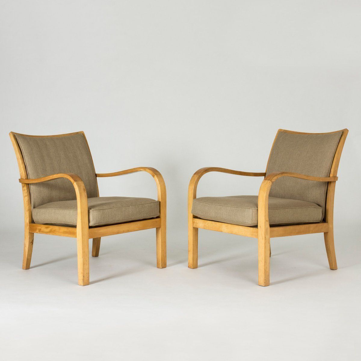 Birch And Linen Lounge Chairs By Axel Larsson For Bodafors, Sweden, 1930s, Set Of 2 photo furniture