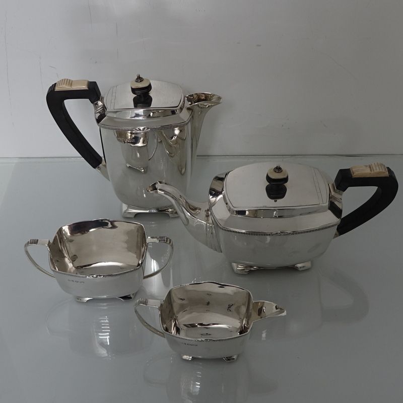 Sterling Silver Art Deco 4 Pc Tea & Coffee Set Sheffield 1942 Strong & Woodhatch