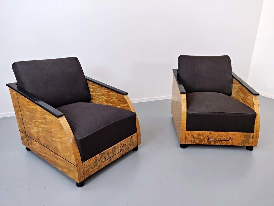 Pair Of Art Deco Club In Polished Burr Wood photo for sale