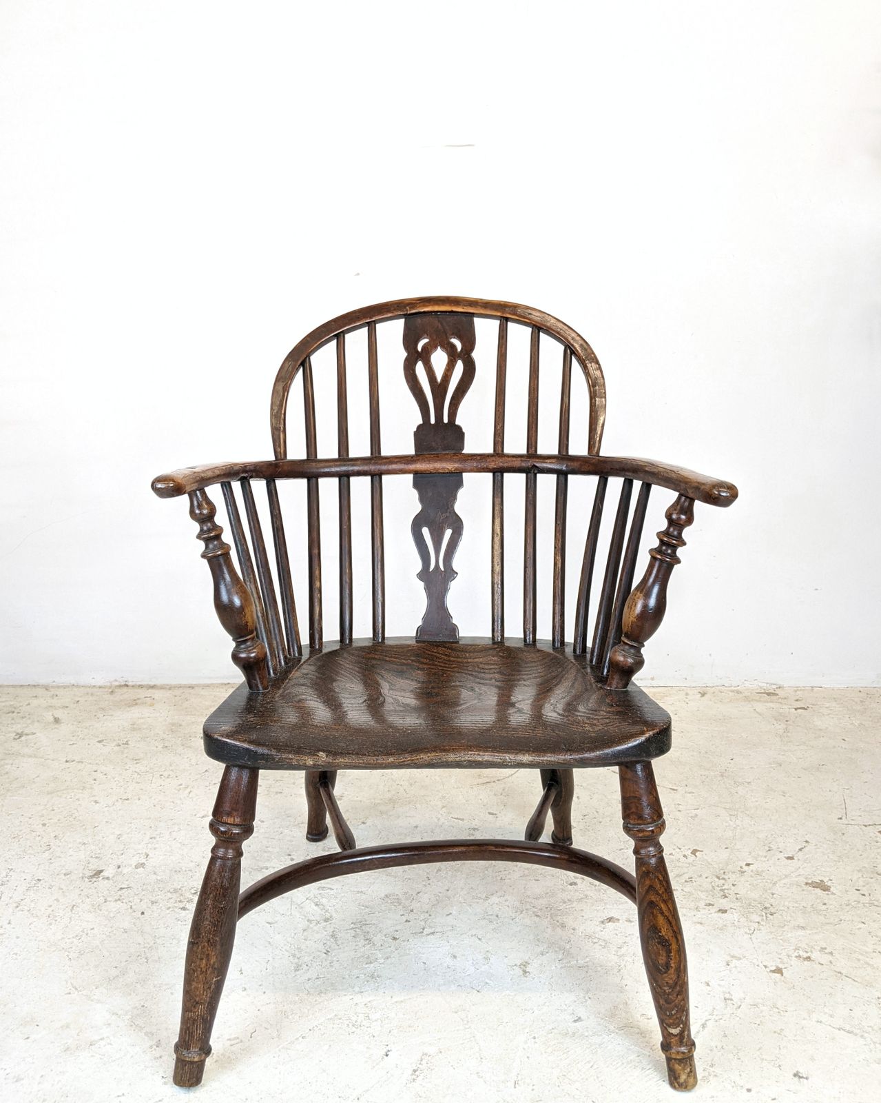 photo for sale Antique Child's Windsor Chair, Yew And Elm, Crinoline Stretcher C.1830