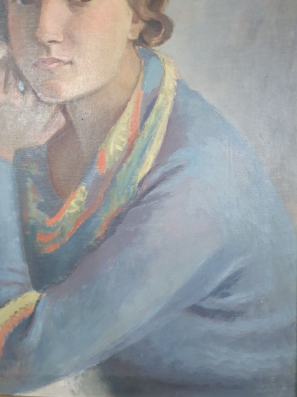 Portrait Of Young Girl, Art Deco French Oil On Canvas. Dated 1933 photo vinterior