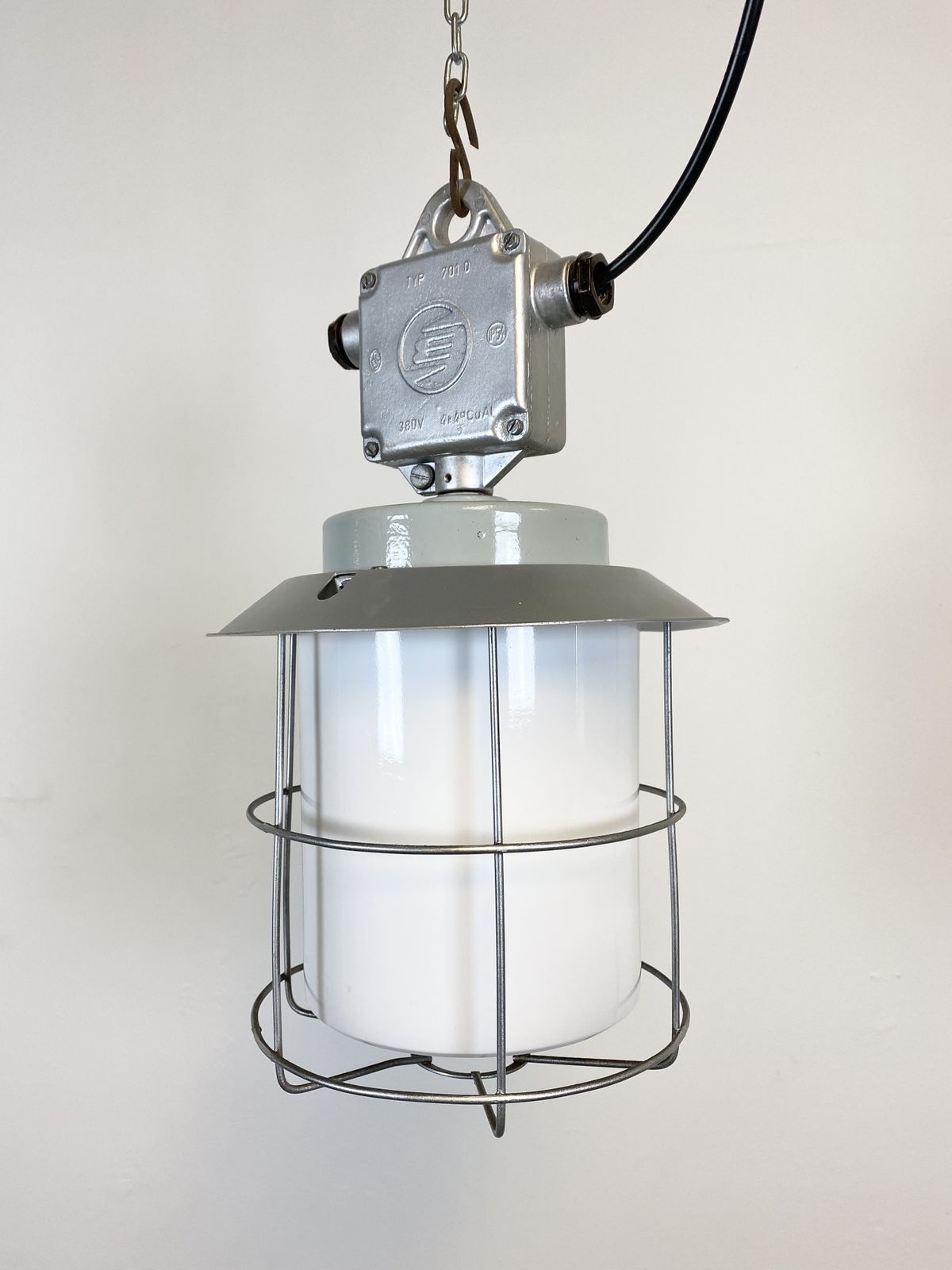 Vintage Industrial Aluminium Lamp With Milk Glass, 1970s, 12x photo vintage