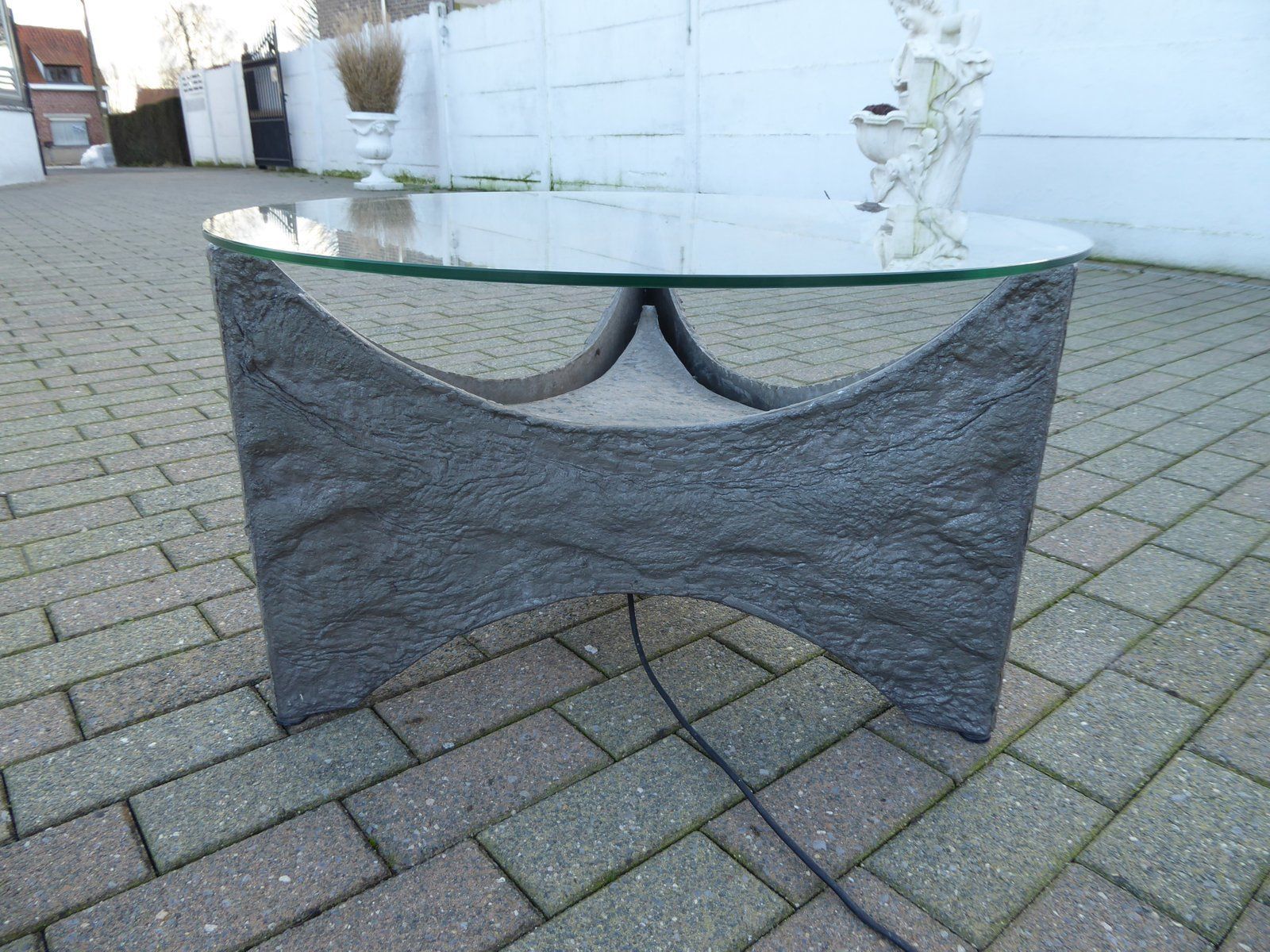 Mid Century Aluminum Brutalist Coffee Table With Lamp