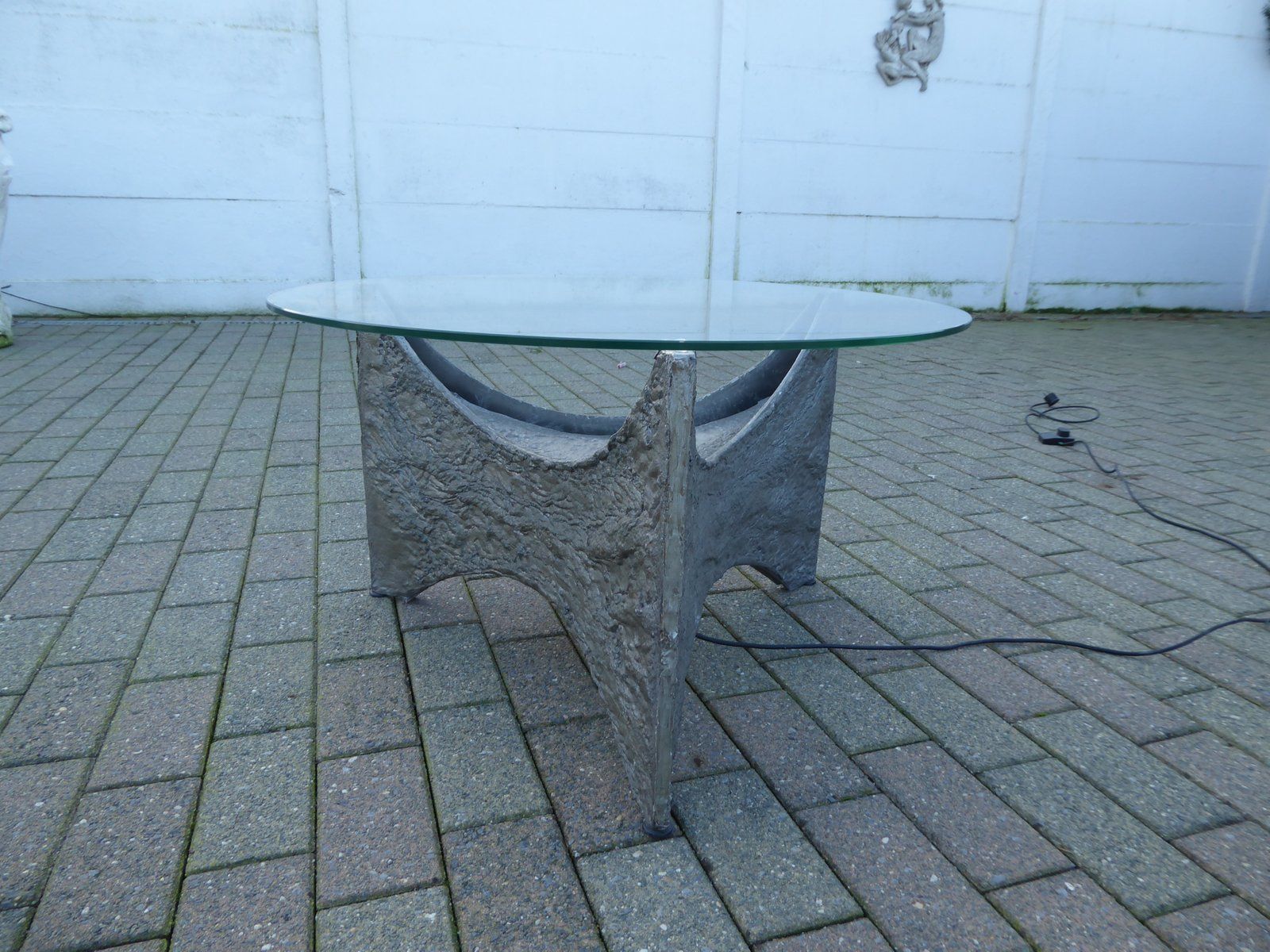 Mid Century Aluminum Brutalist Coffee Table With Lamp photo for sale
