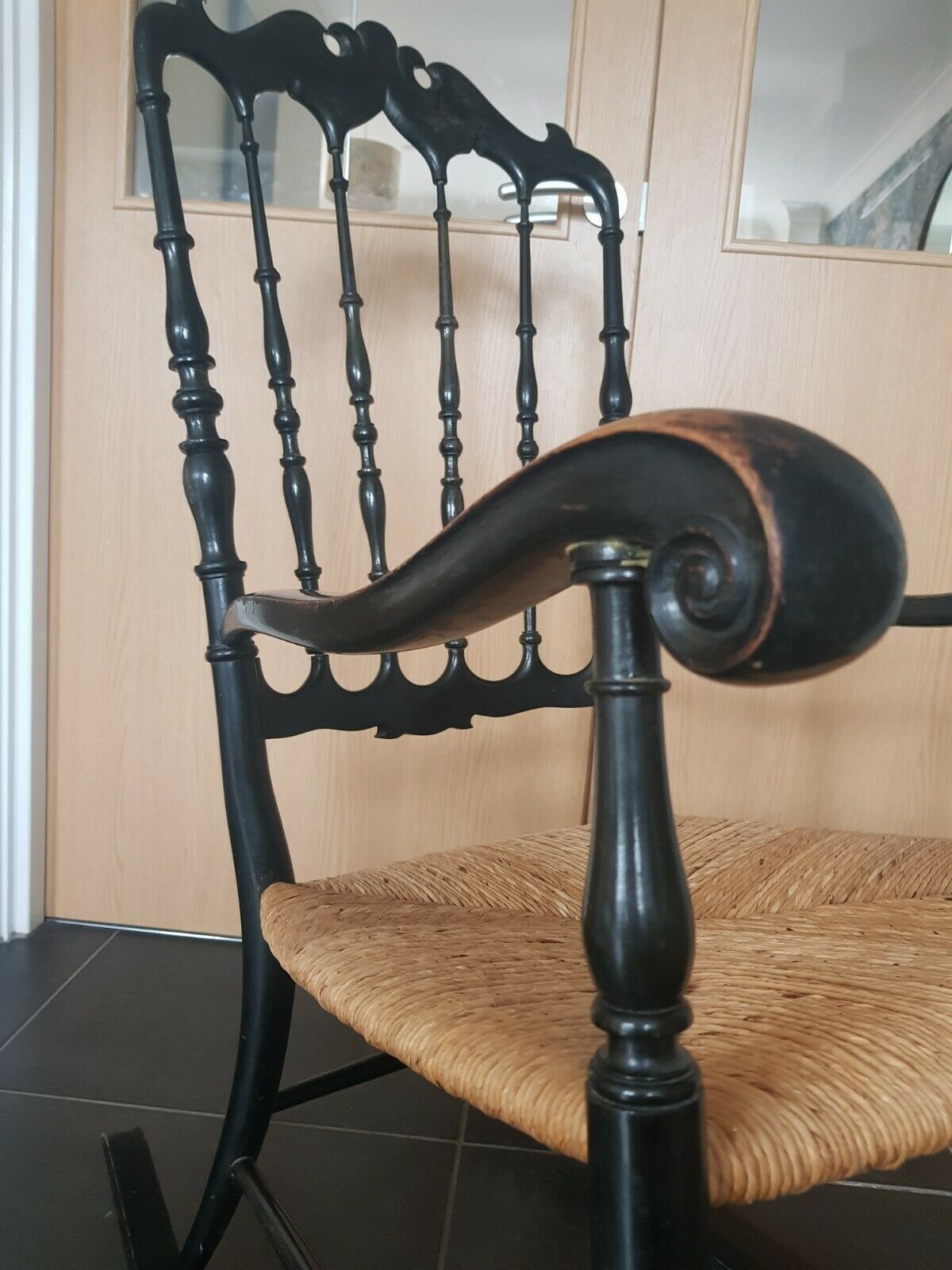 A Rare Italian Vintage Chiavari Ebonised Rocking Armchair 1950s photo vinterior