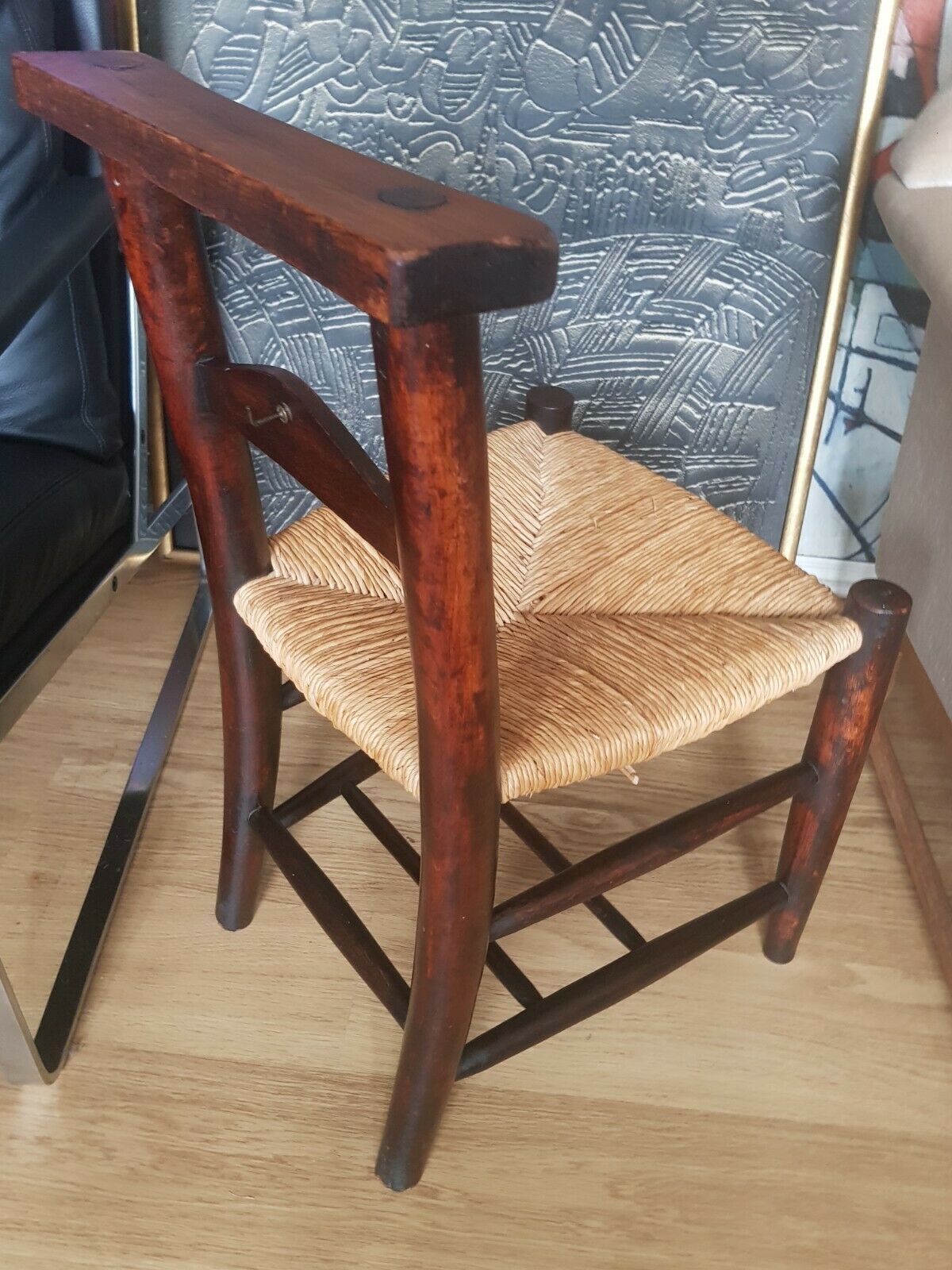 An Antique Rush Seat Chapel Chair Childs Stamped St Pauls photo vintage