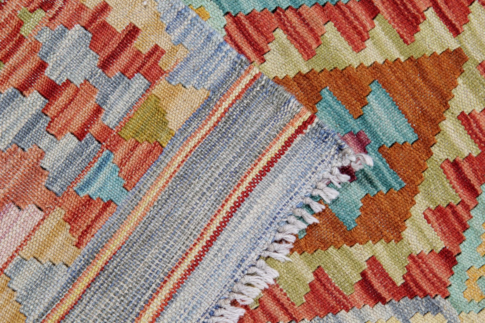 Vibrant Handmade Carpet Kilim Rug, Rust Traditional Geometric Kilim   204x297cm photo Textiles