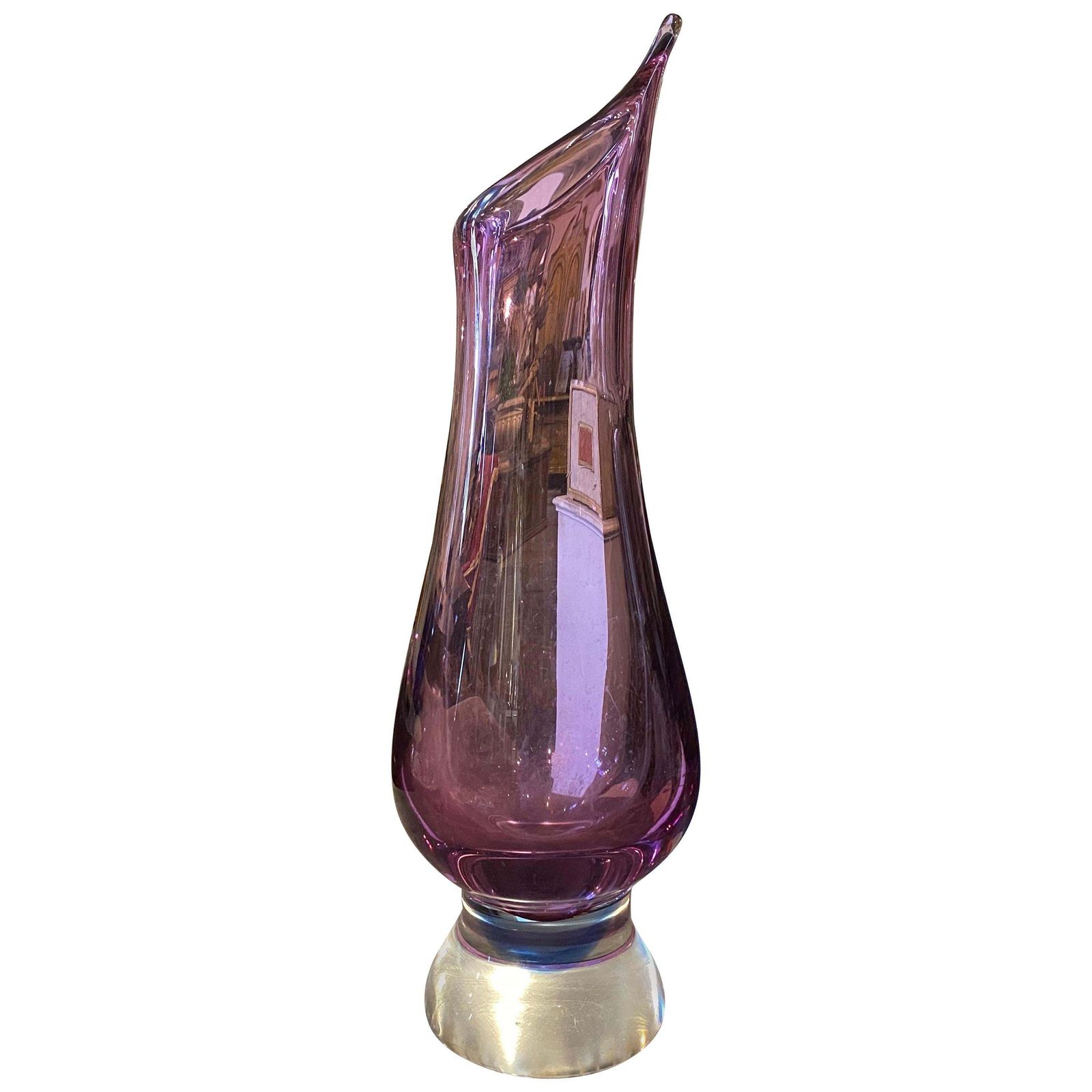 Mid Century Modern Blue And Purple Murano Glass Tall Vase, Circa 1970