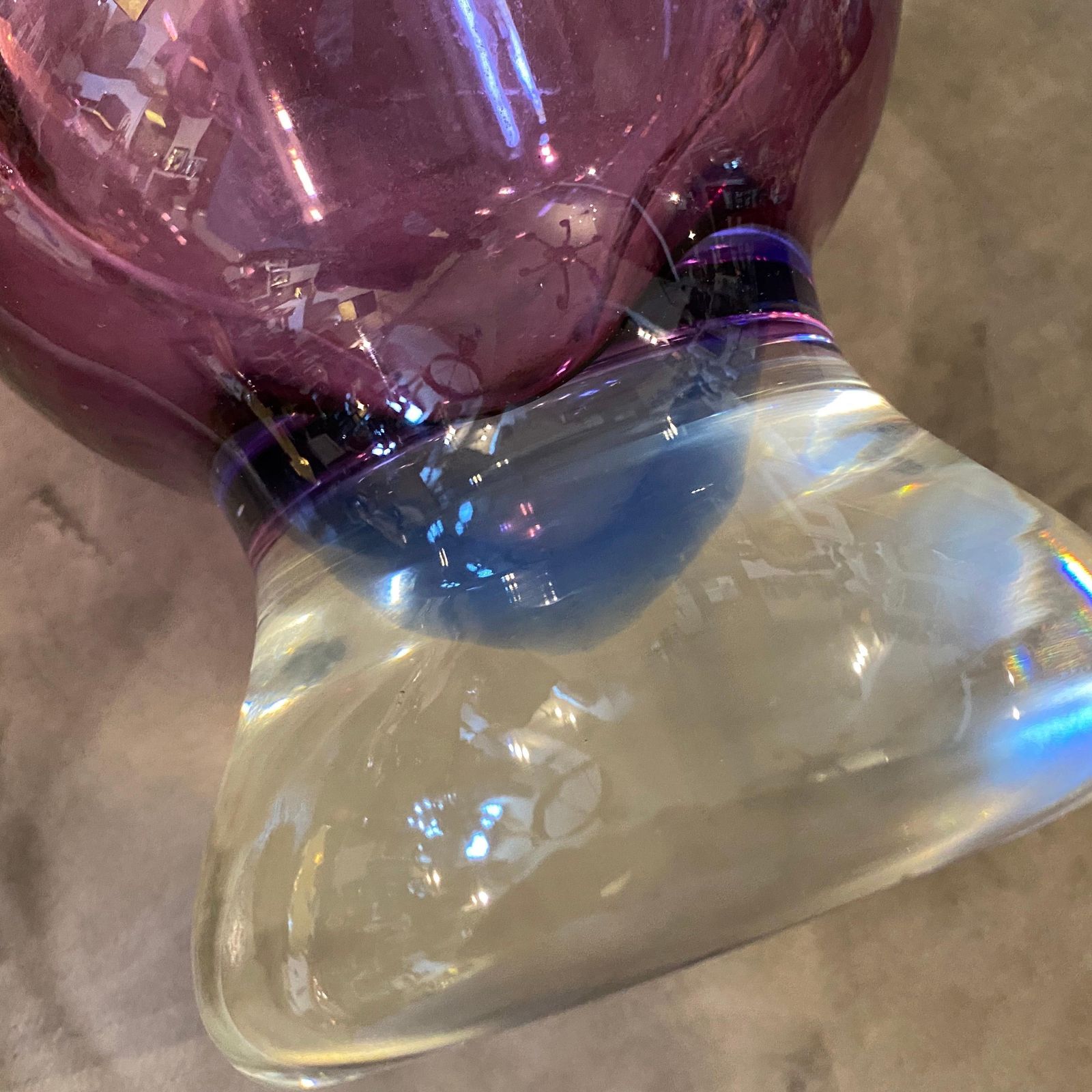 Mid Century Modern Blue And Purple Murano Glass Tall Vase, Circa 1970 photo vintage