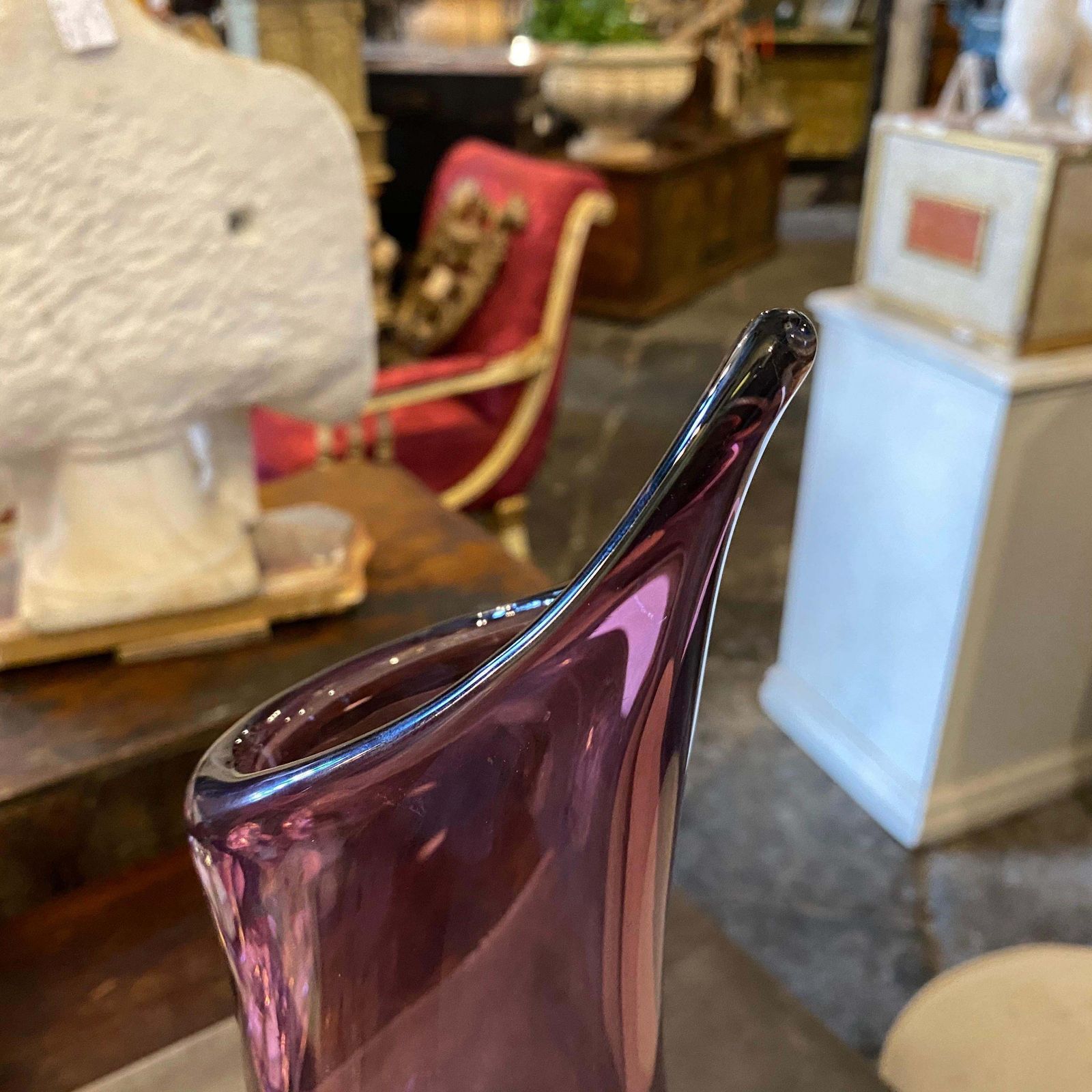519.0 Mid Century Modern Blue And Purple Murano Glass Tall Vase, Circa 1970 photo