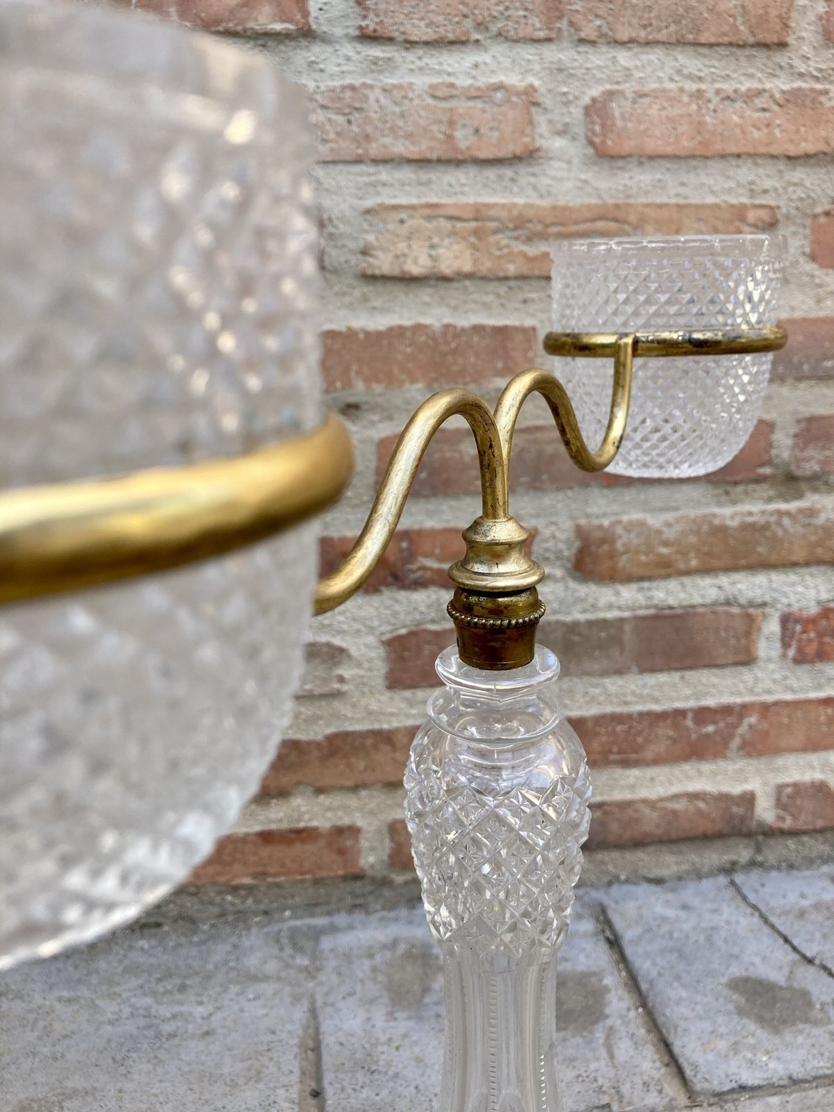 Late XIX Victorian Cut Glass Candle Holders In Brass From Cricklite Clarke Trade photo vinterior