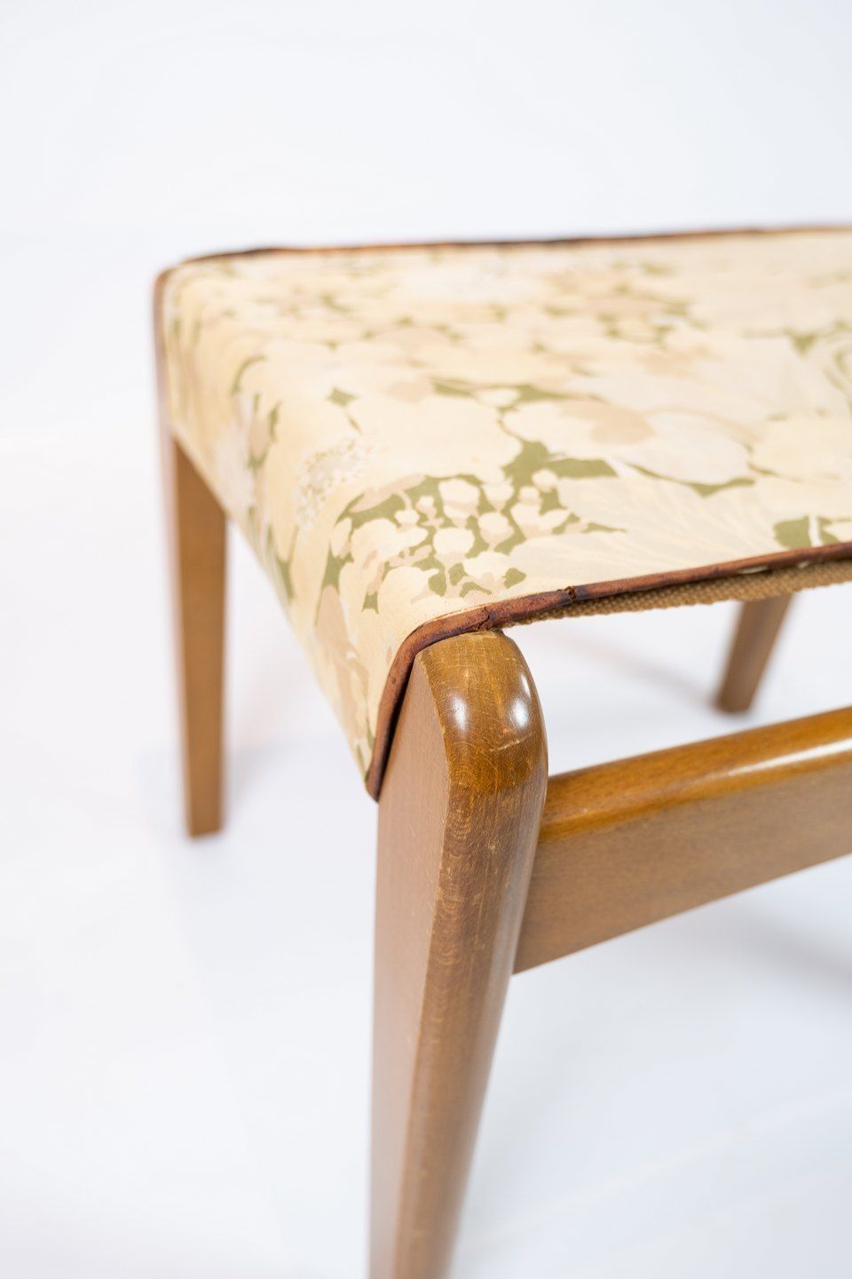 A Pair Of 2stools In Light Polished Wood And Upholstered With Light Floral Fabric From The 1960s. photo Furniture