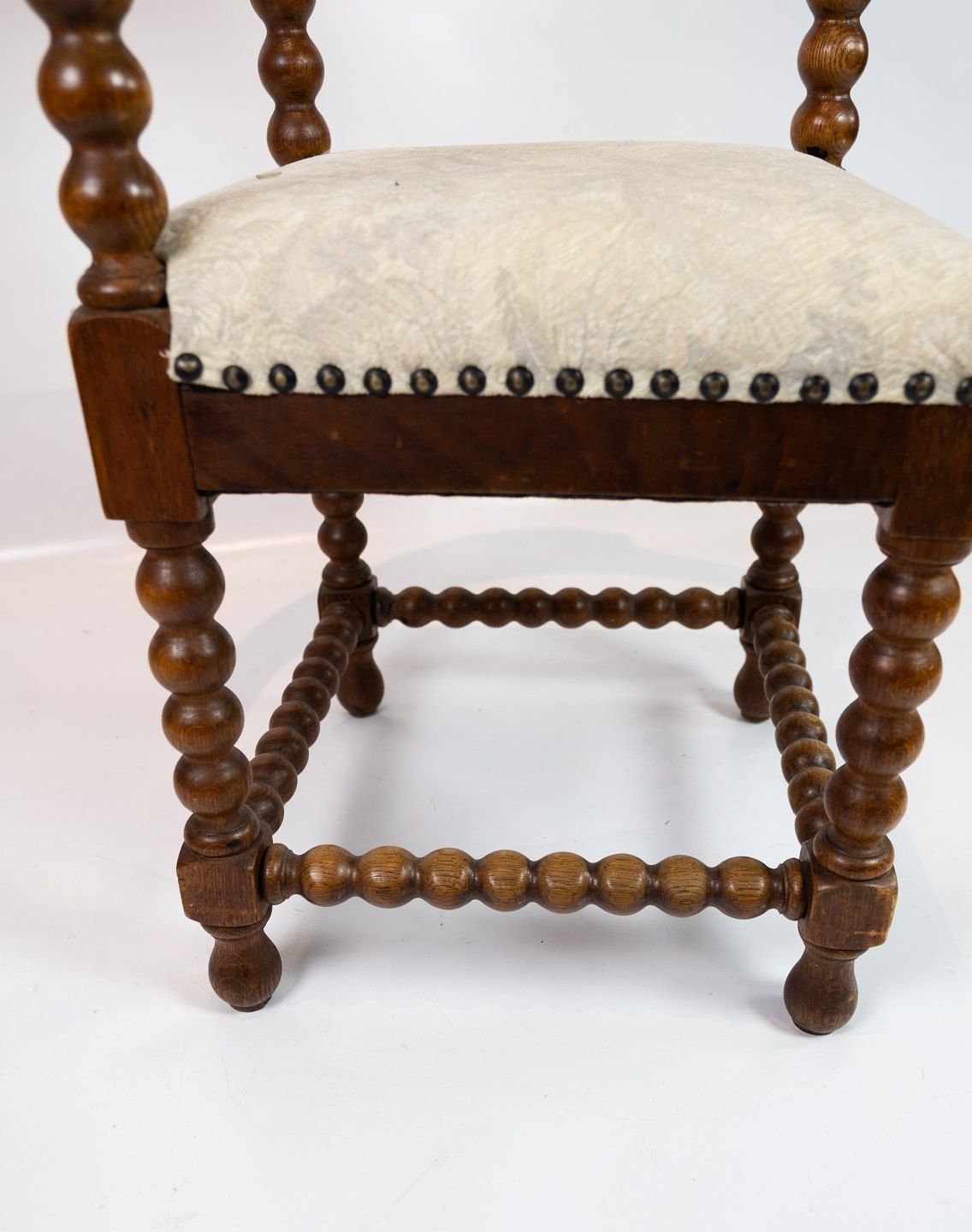 Armchair In Polished Oak And Upholstered With Light Fabric, From The 1890s. photo Furniture