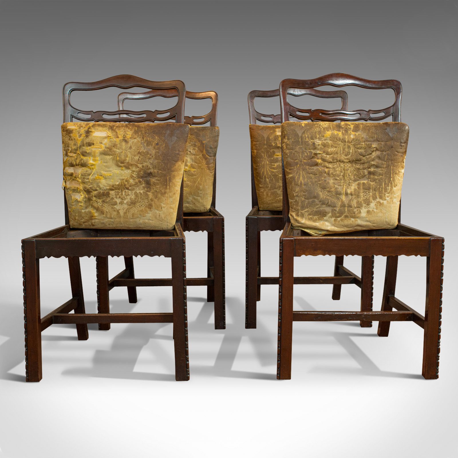 Furniture Set Of 4, Antique Ladder Back Chairs, Irish, Mahogany, Dining Seat, Victorian photo